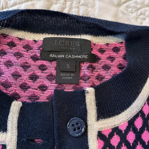 J. Crew Collection Italian Cashmere Cardigan Navy /Pink Women’s Sz Small - Picture 2 of 5